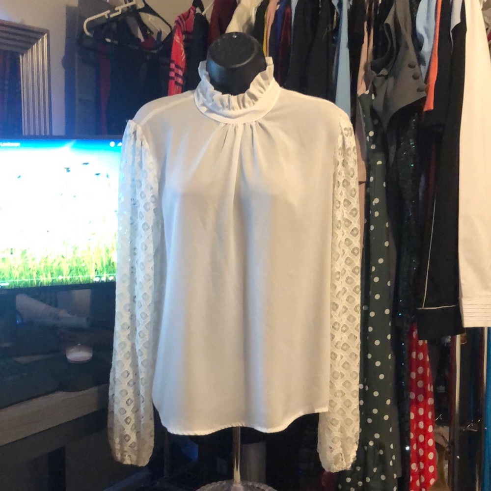 🦋🌸🌺🌻Romwe Women's  Long Sleeve Top Stan Collar Casual Workwear 💜💙NWT